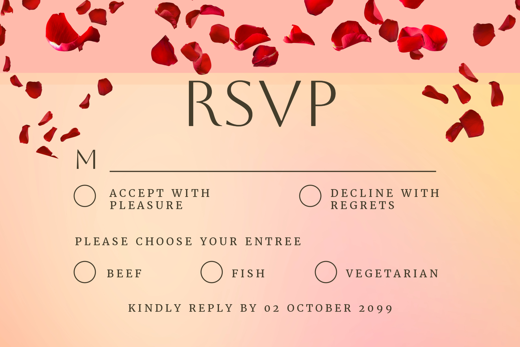 An elegantly designed digital RSVP invitation in shades of pink and cream, featuring the word 'RSVP' prominently with a small checkmark icon, and space for event details and guest responses. Perfect for stress-free event planning.